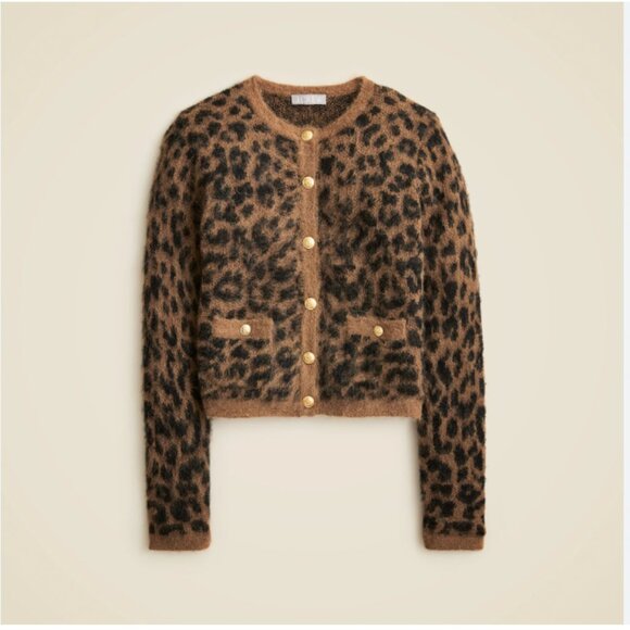 J. Crew Brushed Sweater Lady Jacket in leopard print, size XXS - Picture 1 of 3